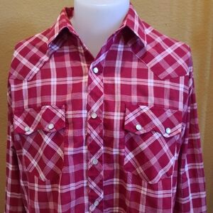 Vintage Stagecoach BIG MAN Red Plaid Men's XL Long Sleeve Western Shirt